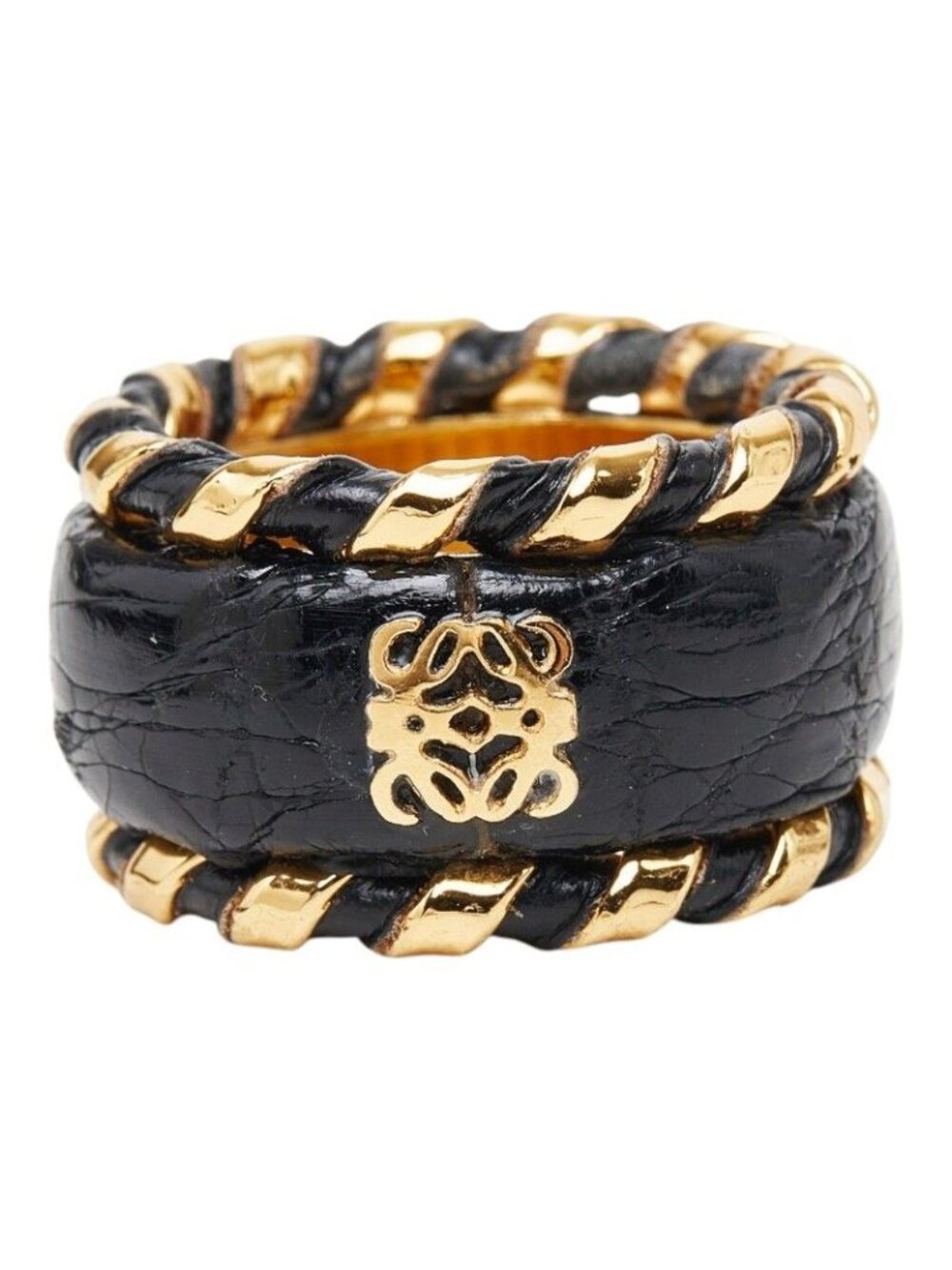Loewe Anagram Scarf Ring Gold Black Plated Leather